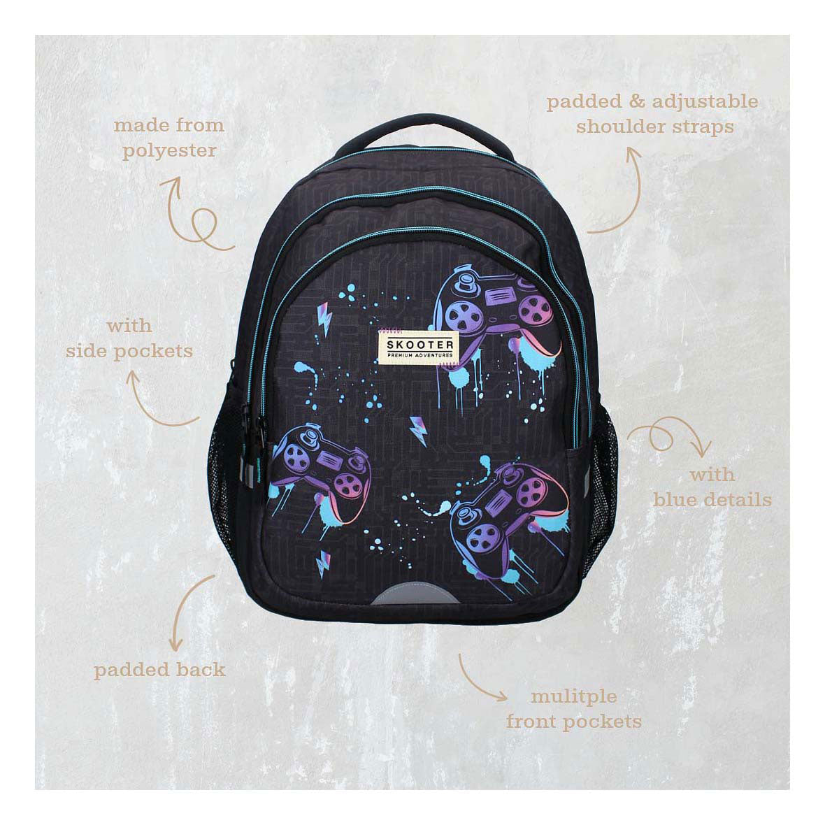 Vadobag skooter rugzak game face on gameprint