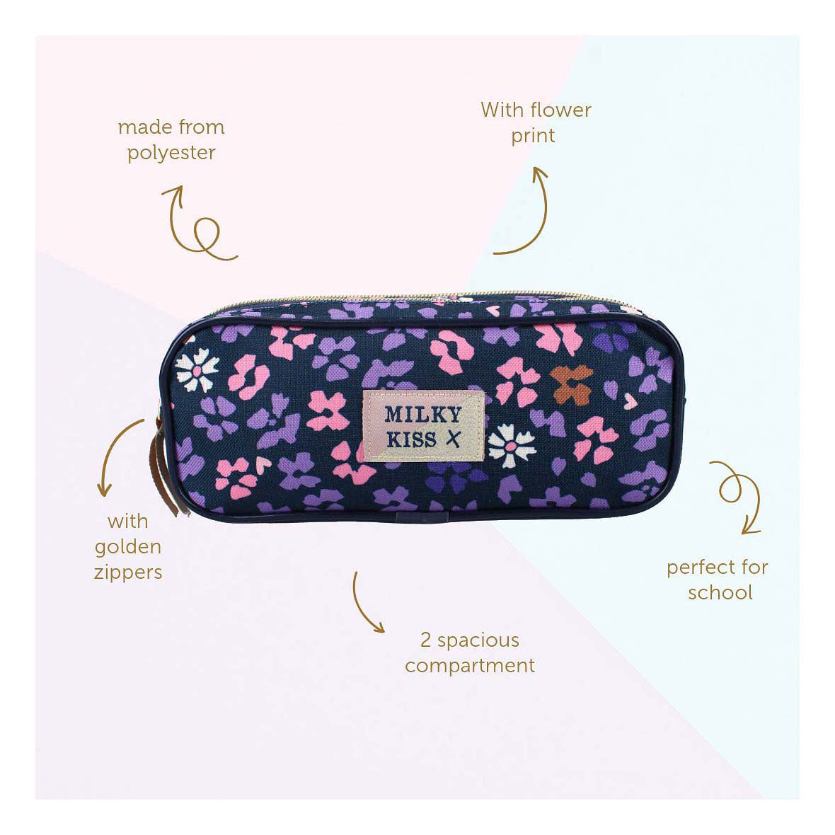 Milky kiss wildflower etui - 9 x 22 x 8 cm - paars - bloemen