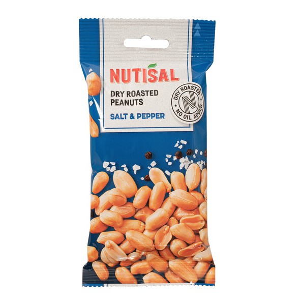 Nutisal peanuts dry roasted salt pepper zakje (14x 60gr)