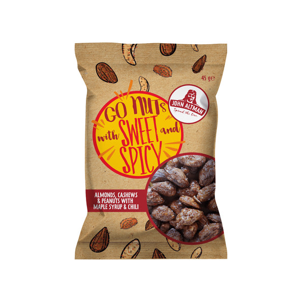John altman mixed nuts maple syrup chilli zakje (12x45gr)