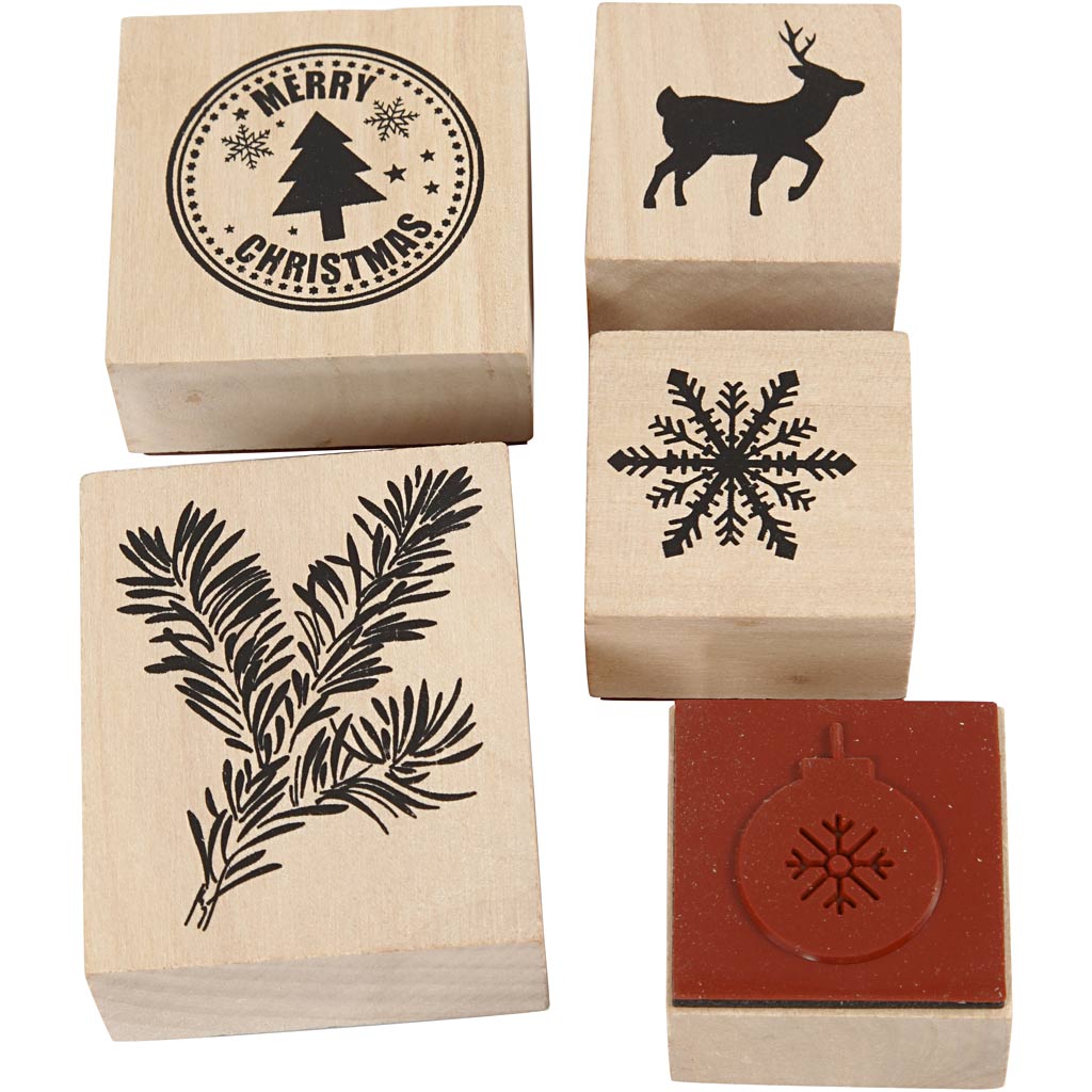 Creatief bedrijf houten stempelset kerstmis, 5dlg.