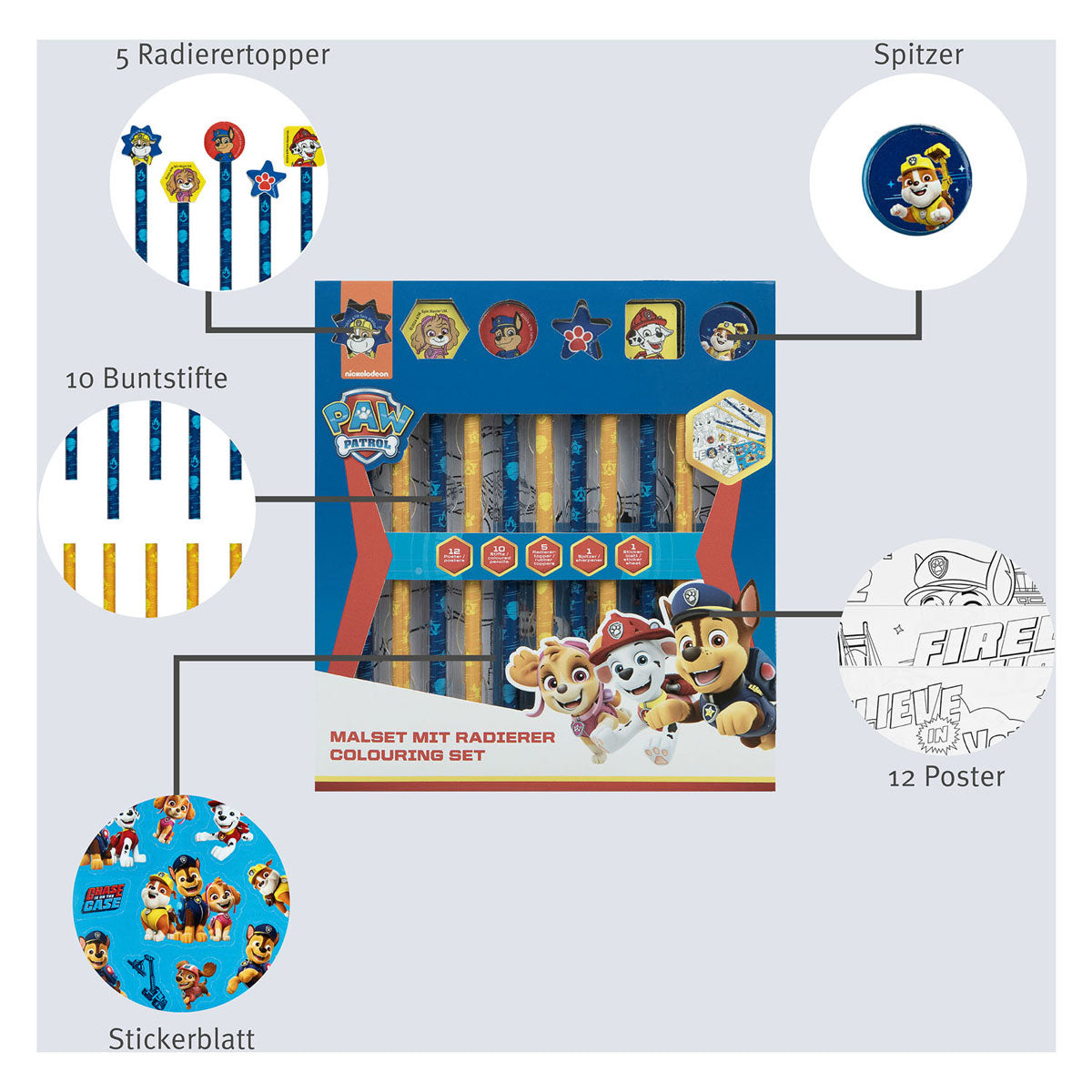 Undercover kleurset met gummen paw patrouille, 29dlg.