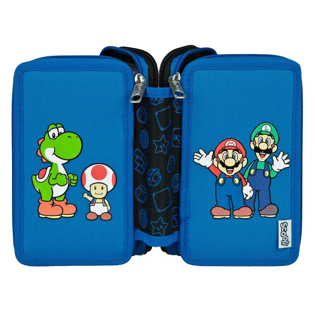 Undercover etui super mario 3-vaks gevuld - schoolbenodigdheden.