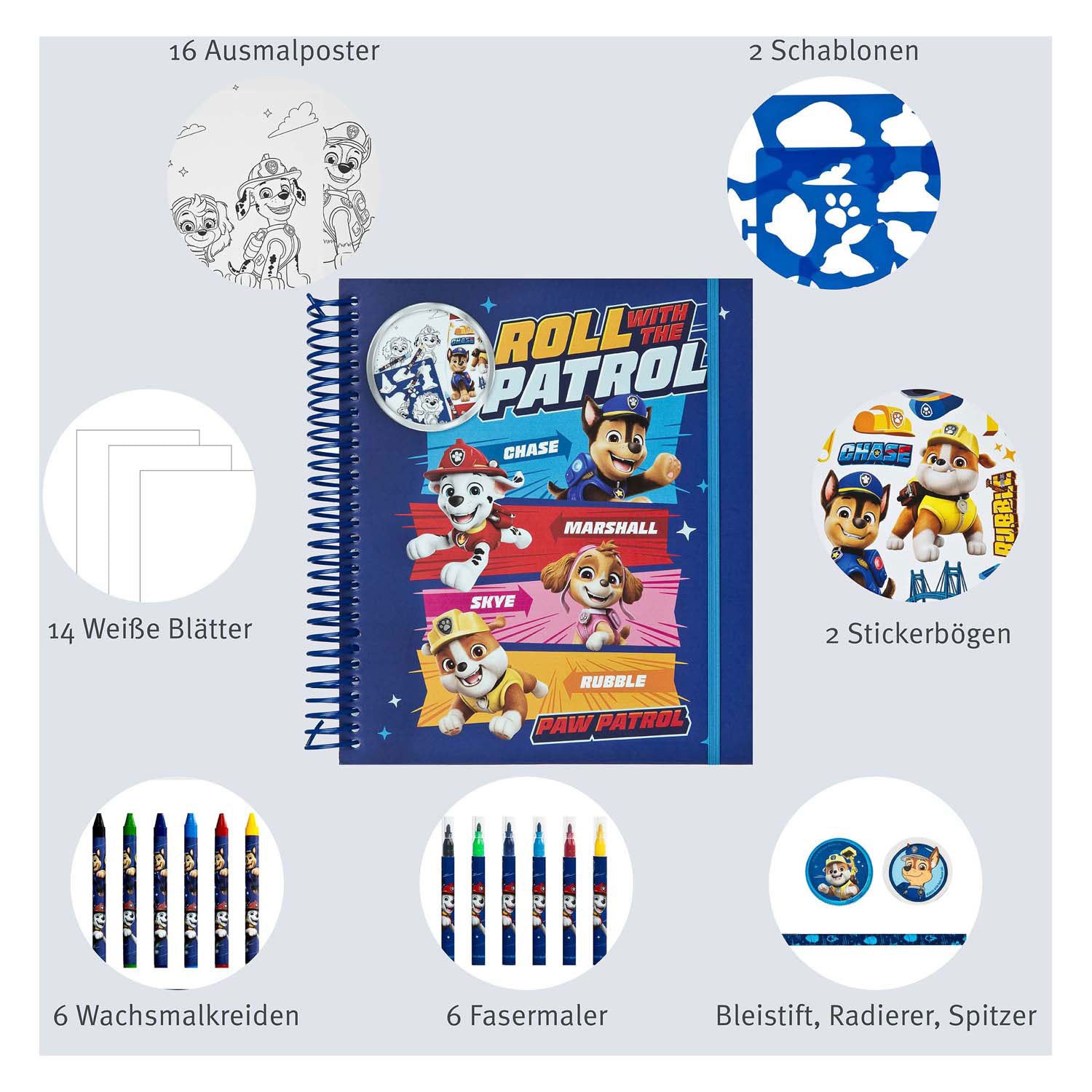 Undercover stencil en kleur set paw patrol - 49dlg.