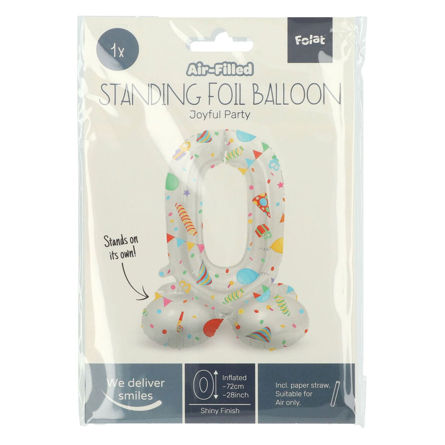Folat bv staande folieballon joyful party cijfer 0 -72cm