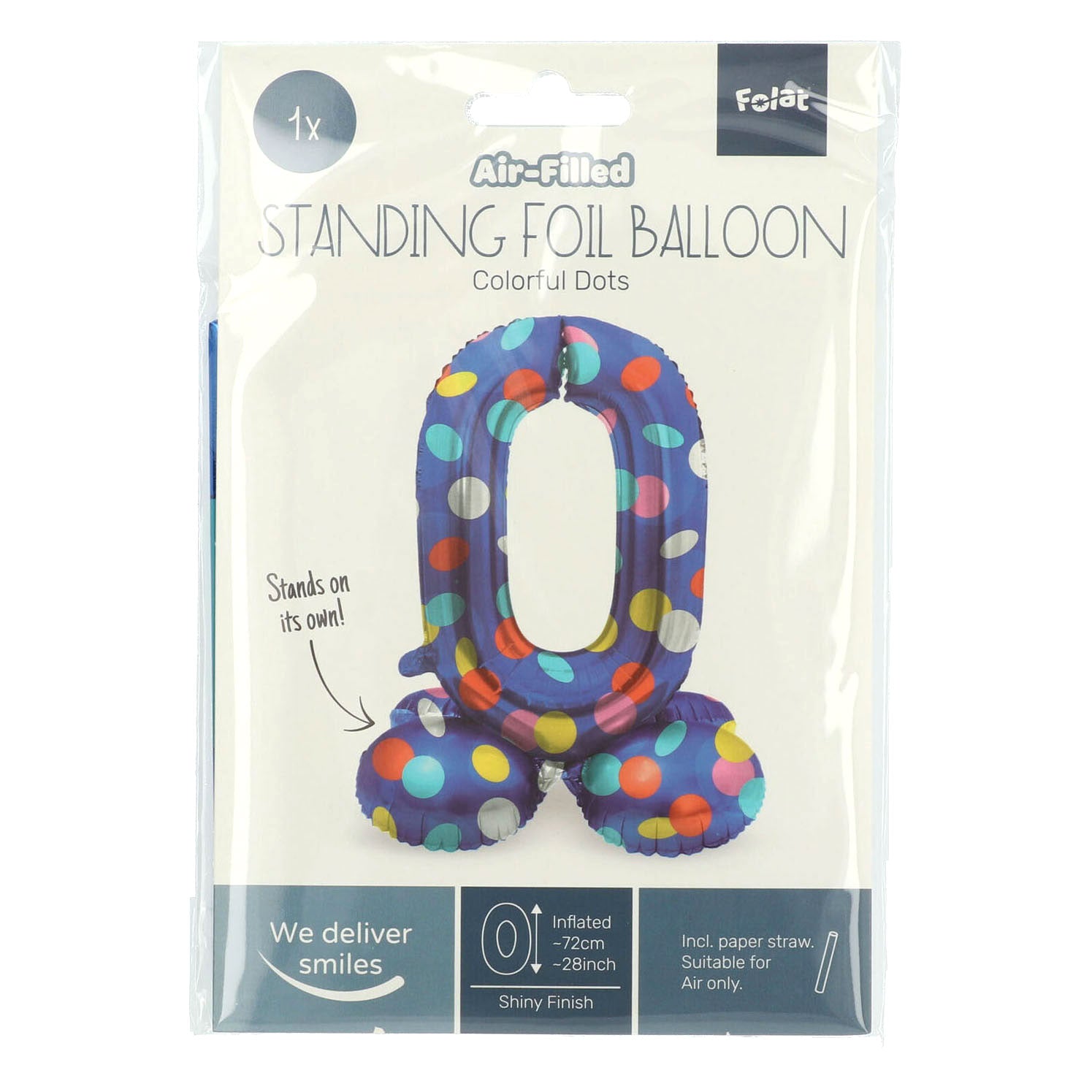Staande Folieballon Kleurrijke Stippen Cijfer 0 - 72cm