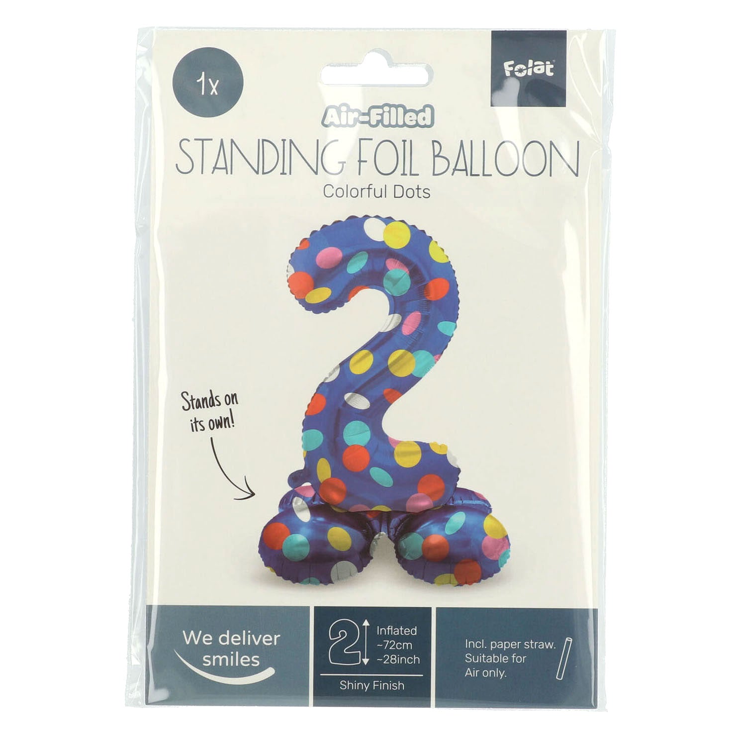 Staande Folieballon Kleurrijke Stippen Cijfer 2 - 72cm