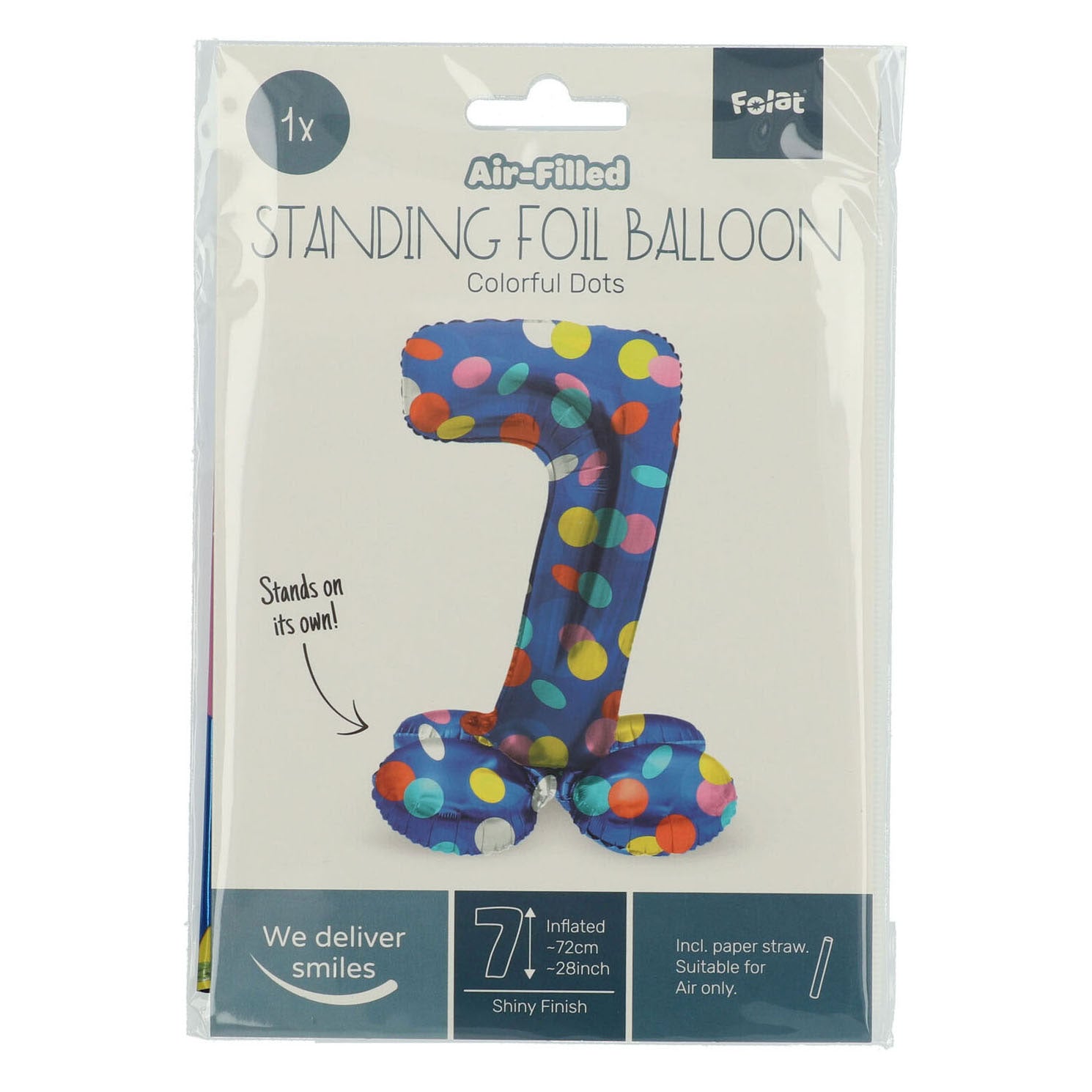 Staande Folieballon Kleurrijke Stippen Cijfer 7 - 72cm