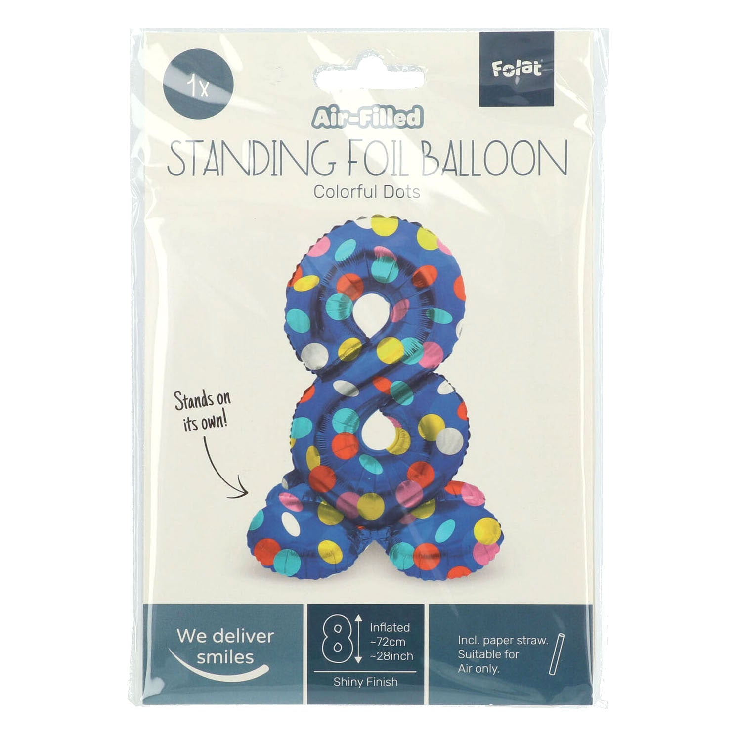 Staande Folieballon Kleurrijke Stippen Cijfer 8 - 72cm
