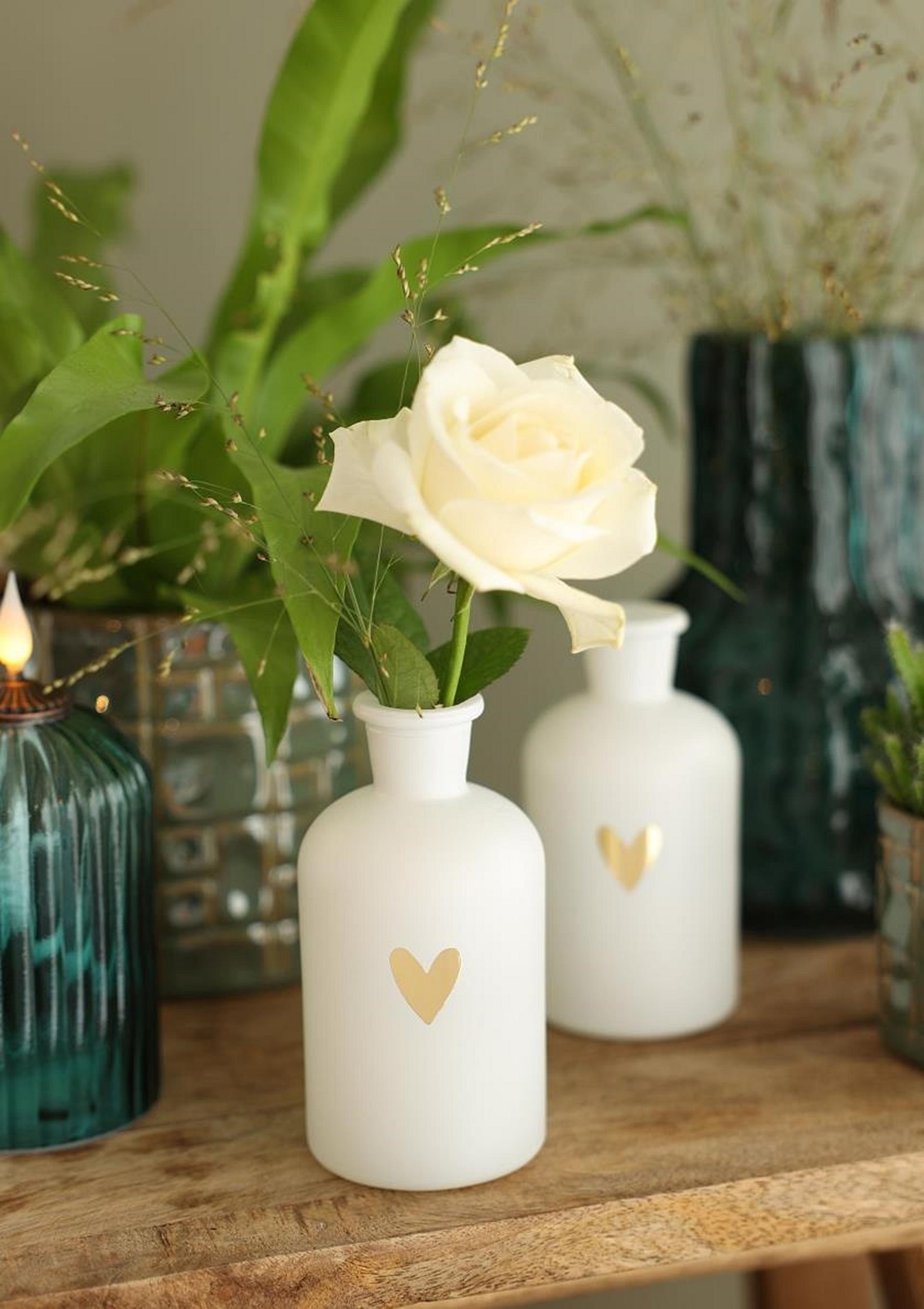 Ideas 4 seasons fles vaas glas wit met gouden hart ã˜4.8xh10,4cm