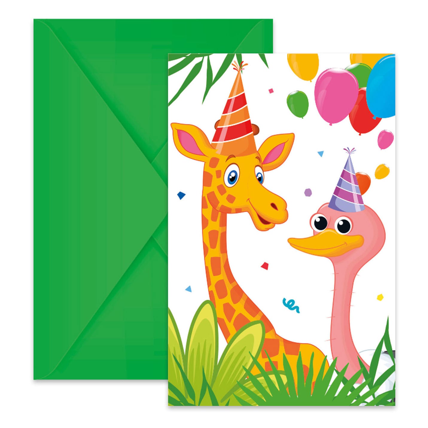 Globos uitnodigingen en enveloppen fsc jungle ballonnen, 6st.