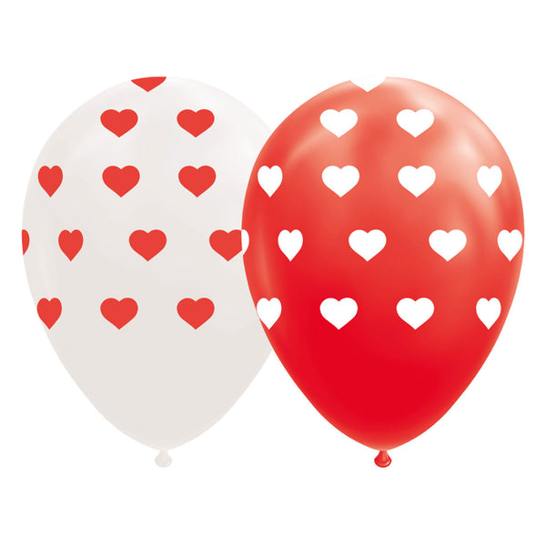 Globos Balloons Hearts Red White 30cm, 8pcs.