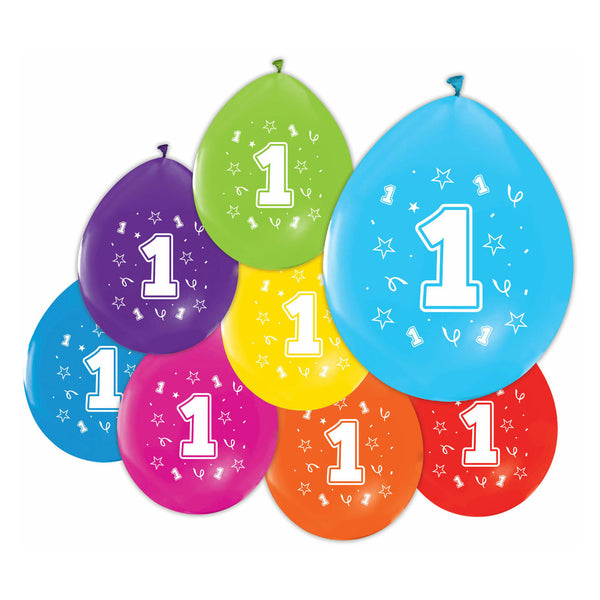 Globos balloons double-sided printed number 1, 8 pcs.