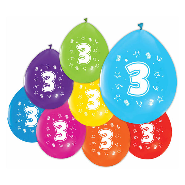 Globos balloons 2-sided printed number 3, 8 pc.