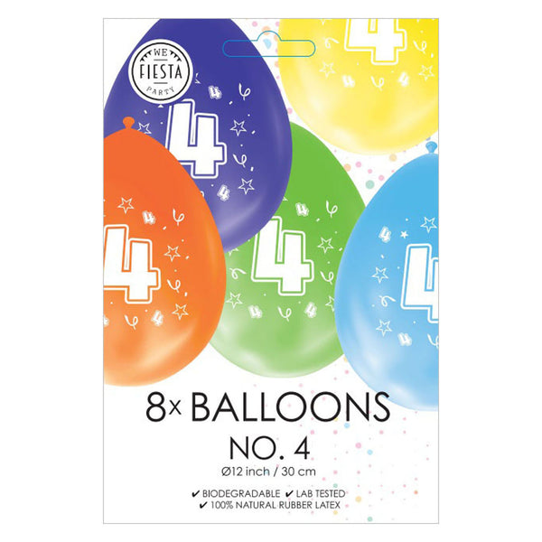 Globos balloons 2-sided printed number 4, 8 pcs.