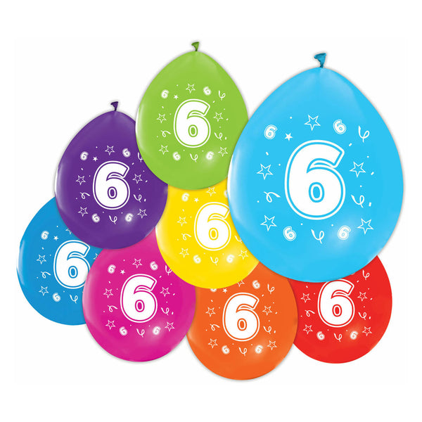 Globos balloons 2-sided printed number 6, 8 pcs.