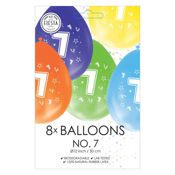 Globos balloons 2-sided printed number 7, 8pcs.