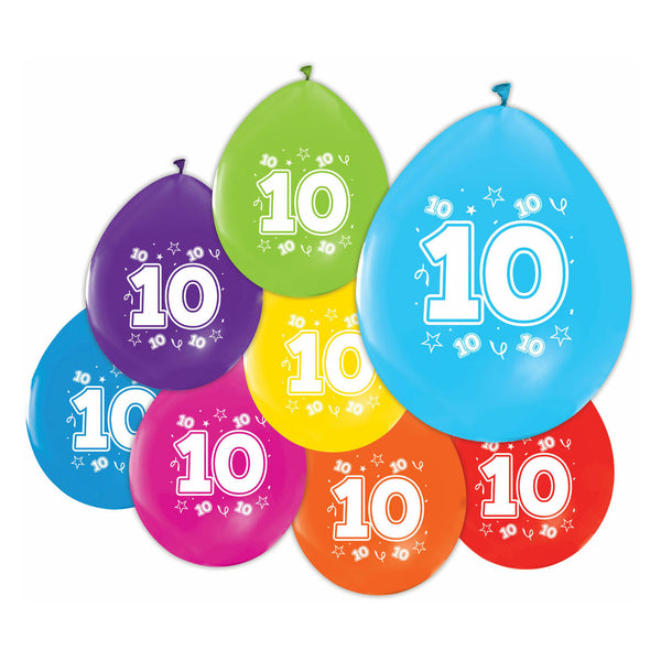 Globos balloons double-sided printed number 10, 8 pcs.