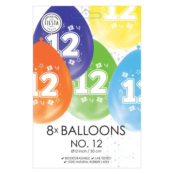 Globos balloons double-sided printed number 12, 8 pc.