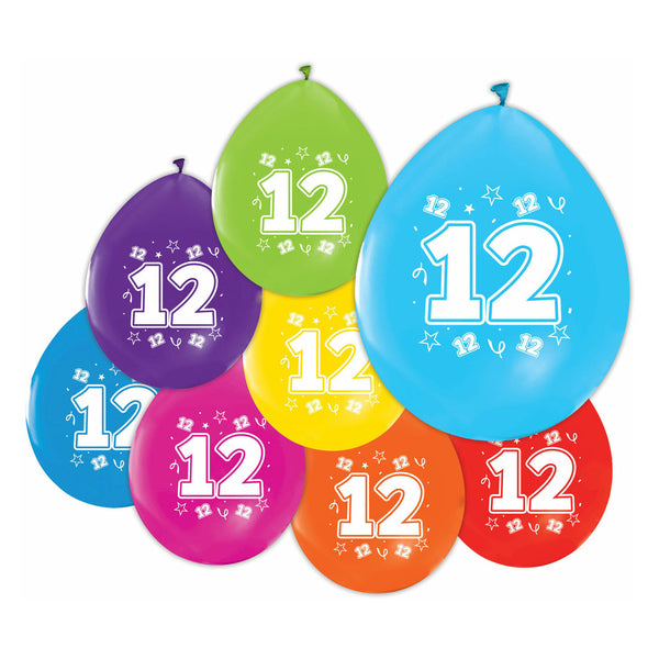 Globos balloons double-sided printed number 12, 8 pc.