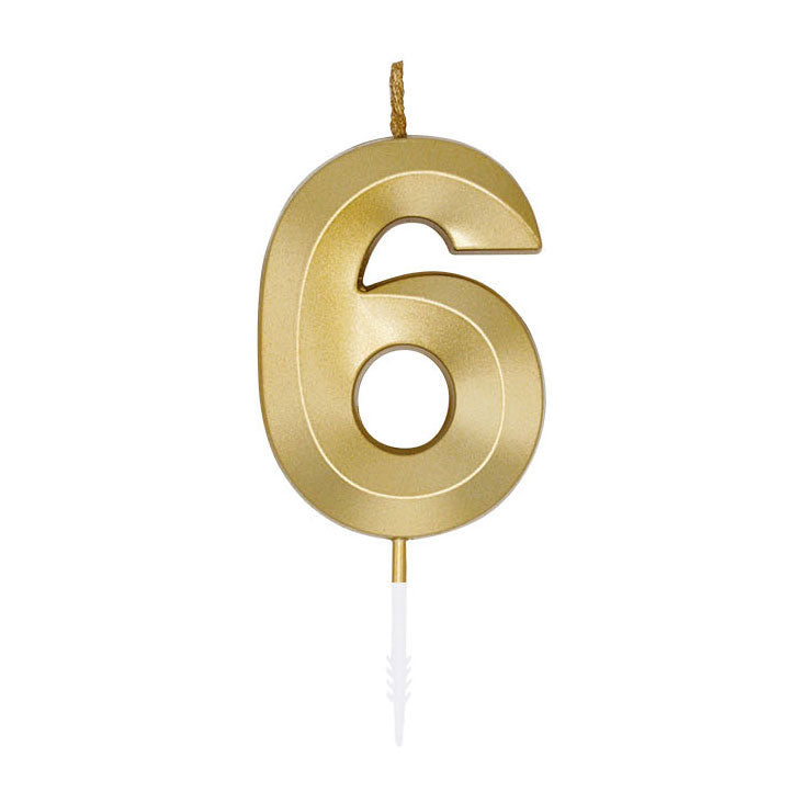Globos taartkaars 6cm metallic goud no. 6