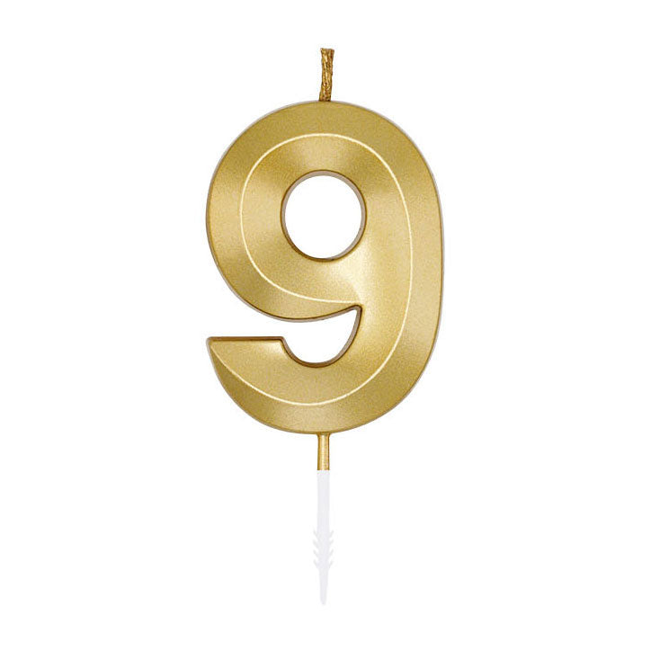 Globos taartkaars 6cm metallic goud no. 9