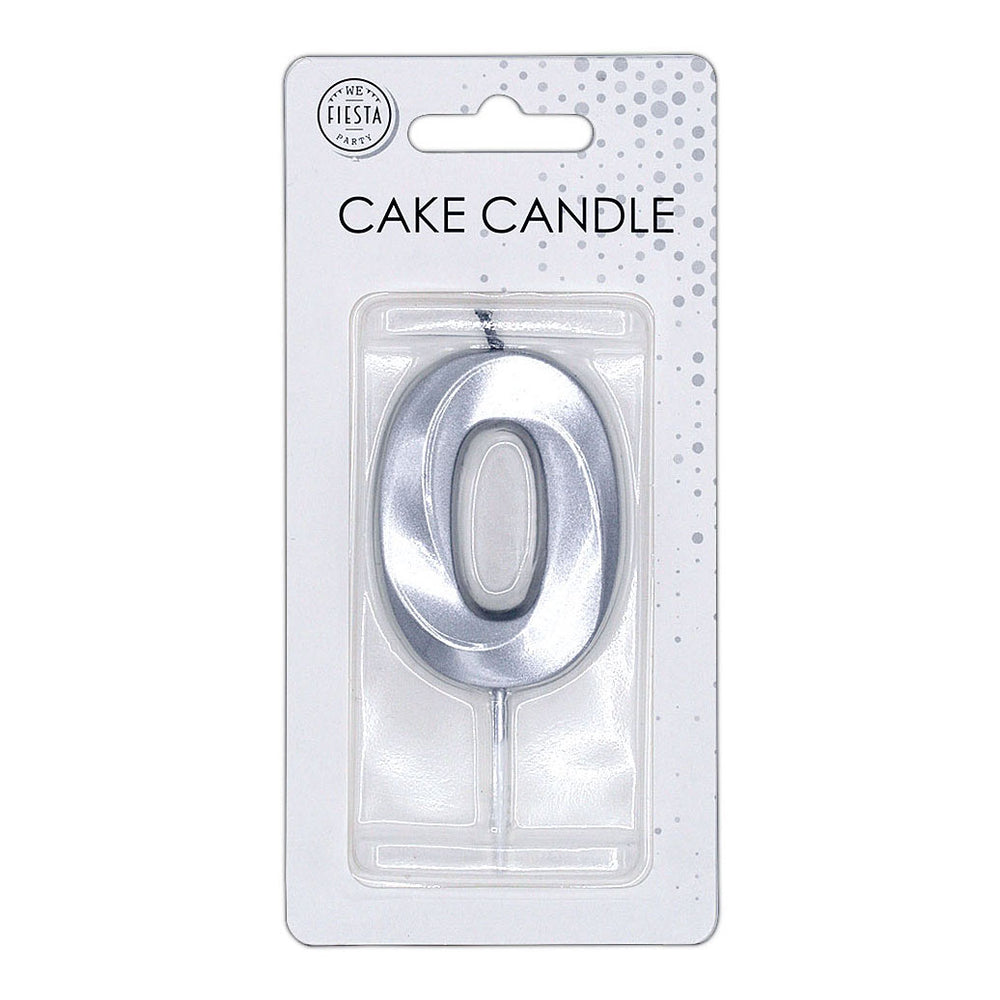 Globos taartkaars 6cm metallic zilver no.0