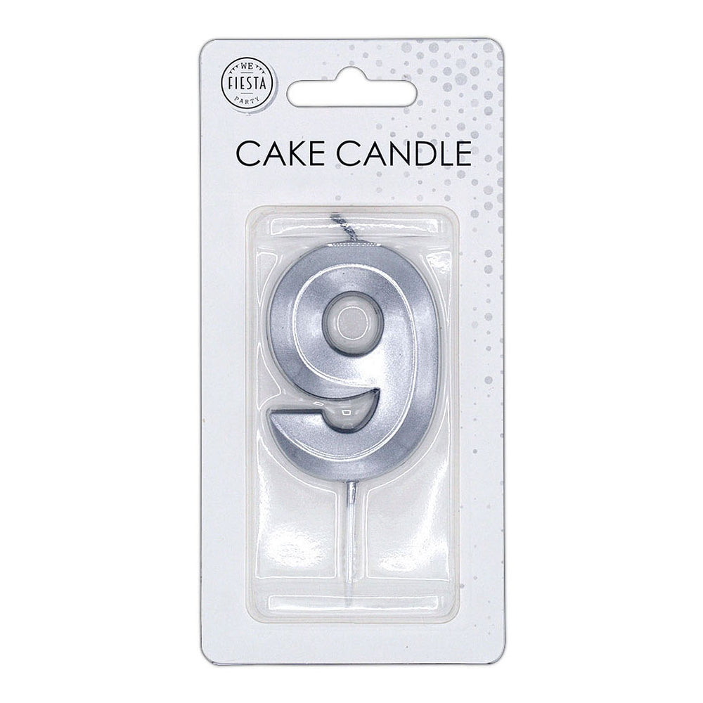 Globos taartkaars 6cm metallic zilver no.9