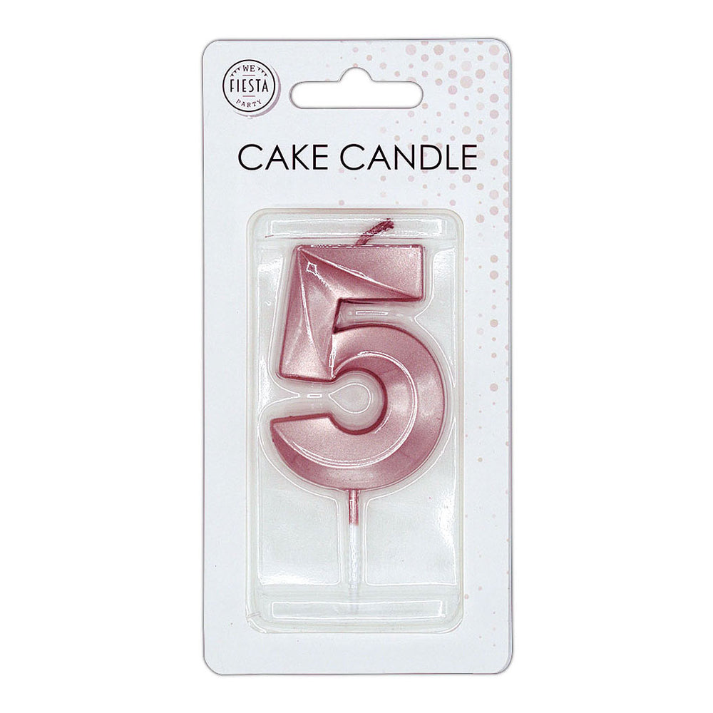 Globos taartkaars 6cm metallic rose goud no. 5