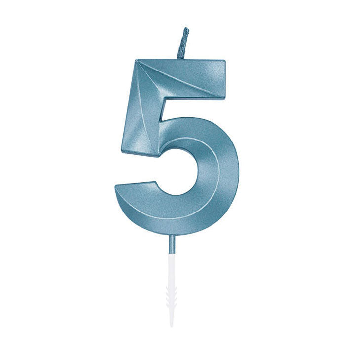 Globos taartkaars 6cm metallic licht blauw no. 5