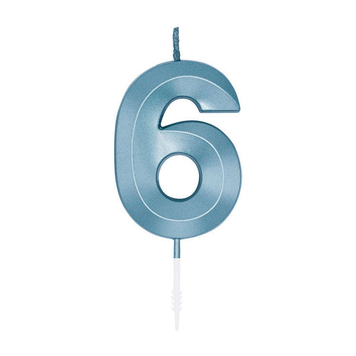 Globos taartkaars 6cm metallic licht blauw no. 6