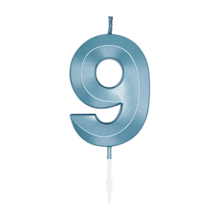 Globos taartkaars 6cm metallic licht blauw no. 9
