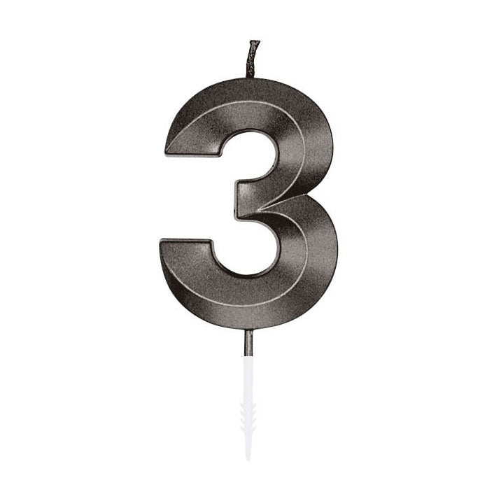 Globos taartkaars 6cm metallic zwart no. 3