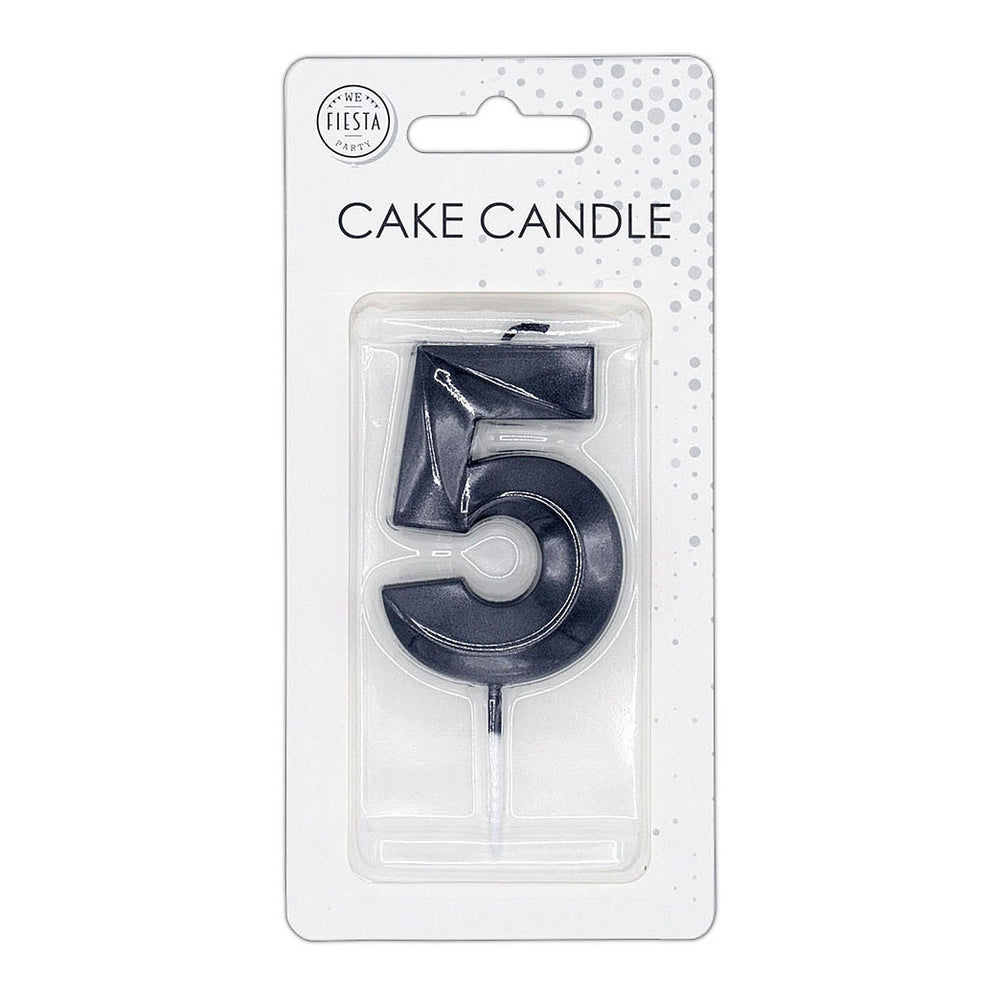 Globos taartkaars 6cm metallic zwart no. 5