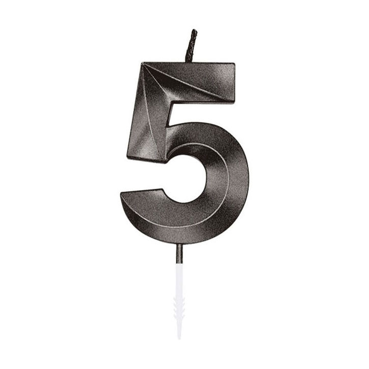 Globos taartkaars 6cm metallic zwart no. 5