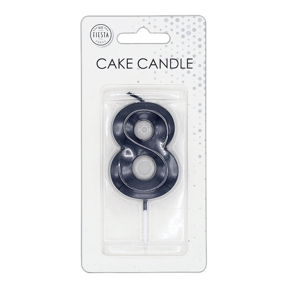 Globos taartkaars 6cm metallic zwart no. 8