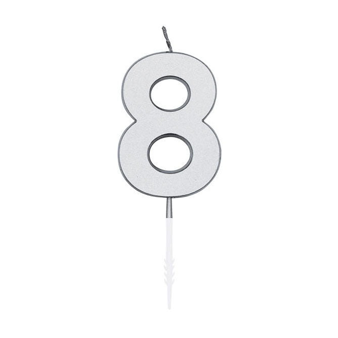 Globos taartkaars 4,5cm metallic zilver no. 8