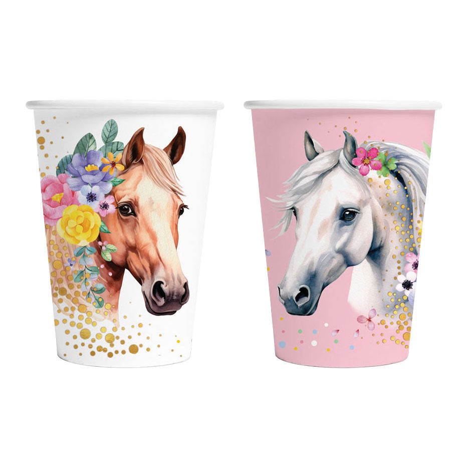 Globos papieren bekers 210ml paarden - 8st.