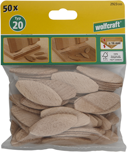 Wolfcraft verbindingsplaatjes | grootte 20 | 1 set - 2923000