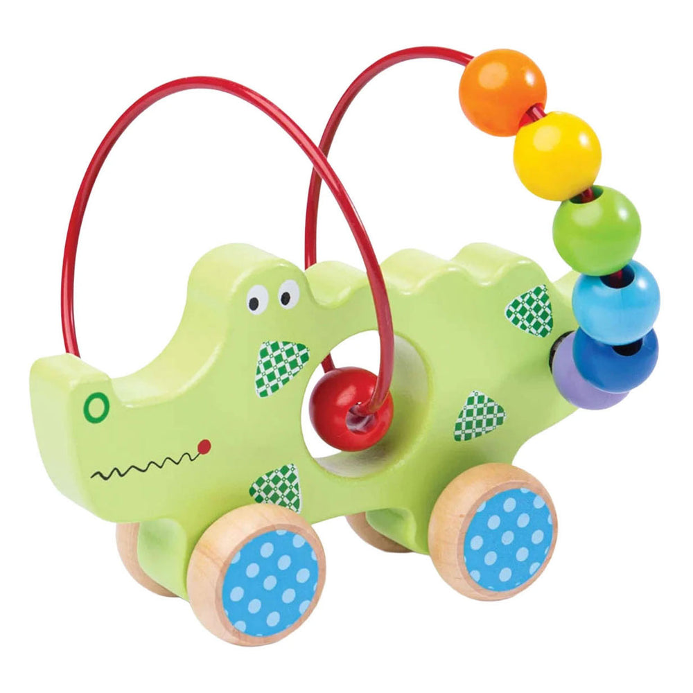 Bigjigs houten duwfiguur krokodil met kralenspiraal