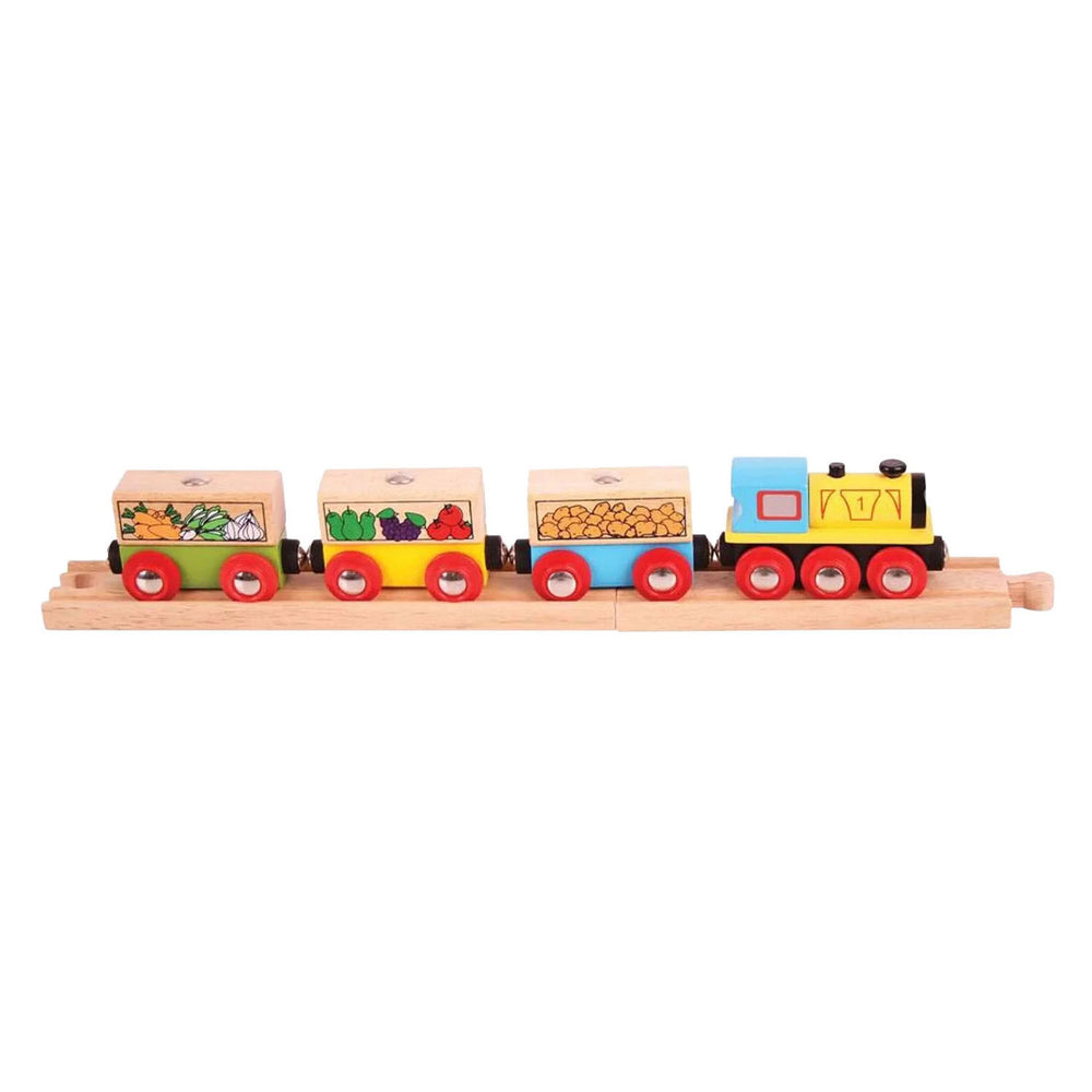 Bigjigs houten groenten en fruit trein - 6dlg.