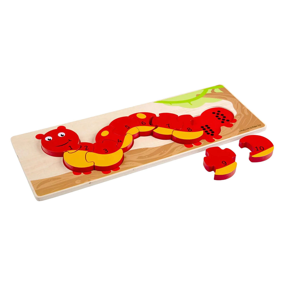 Bigjigs houten nummer puzzel rups - 10st.