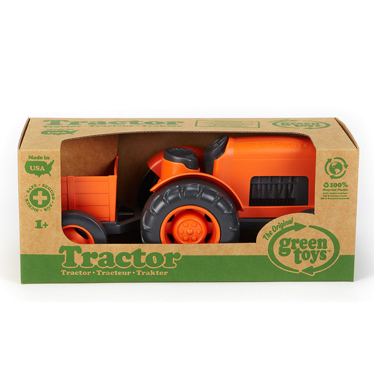 Green toys tractor met aanhangwagen - oranje