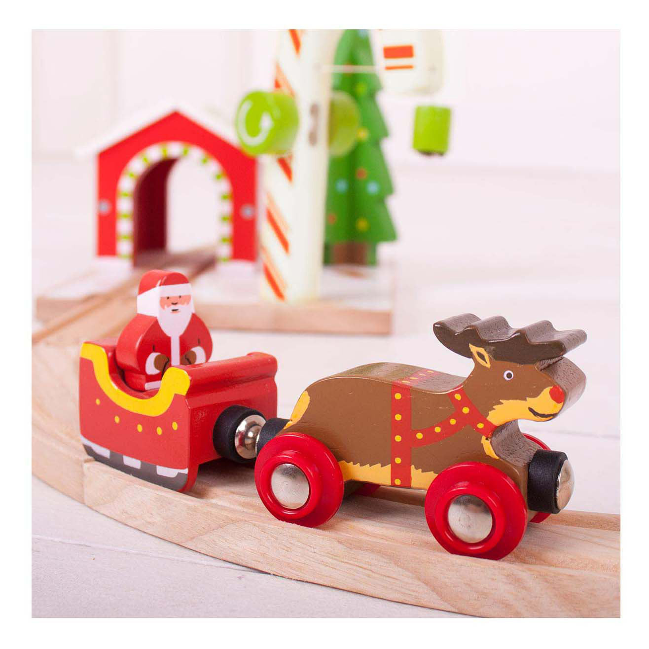 Bigjigs houten kerstman, slee en rendier