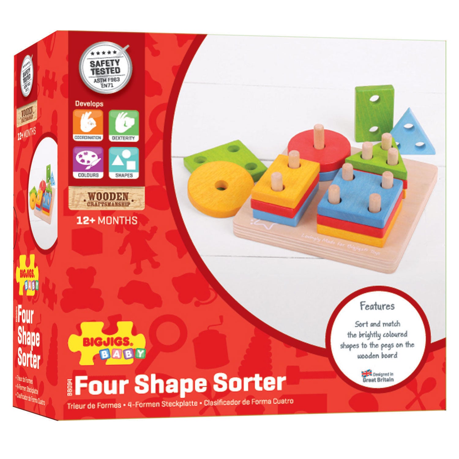 Bigjigs speelgoed bigjigs houten vormen stapelspel, 17dlg.