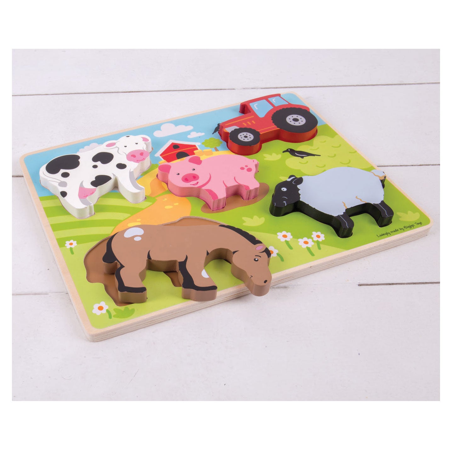 Bigjigs houten puzzel boerderij, 5dlg.