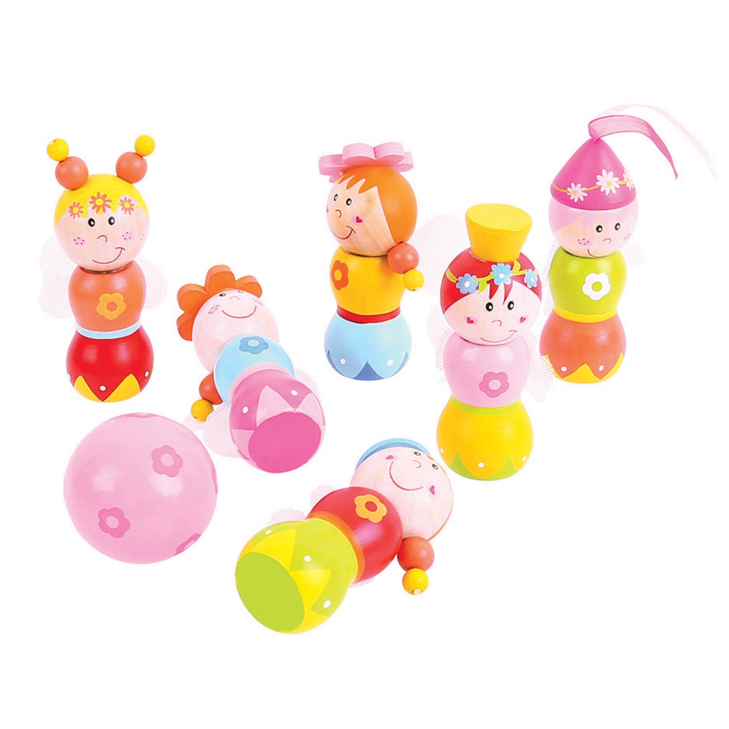 Bigjigs houten bowlingset prinsessen, 7dlg.