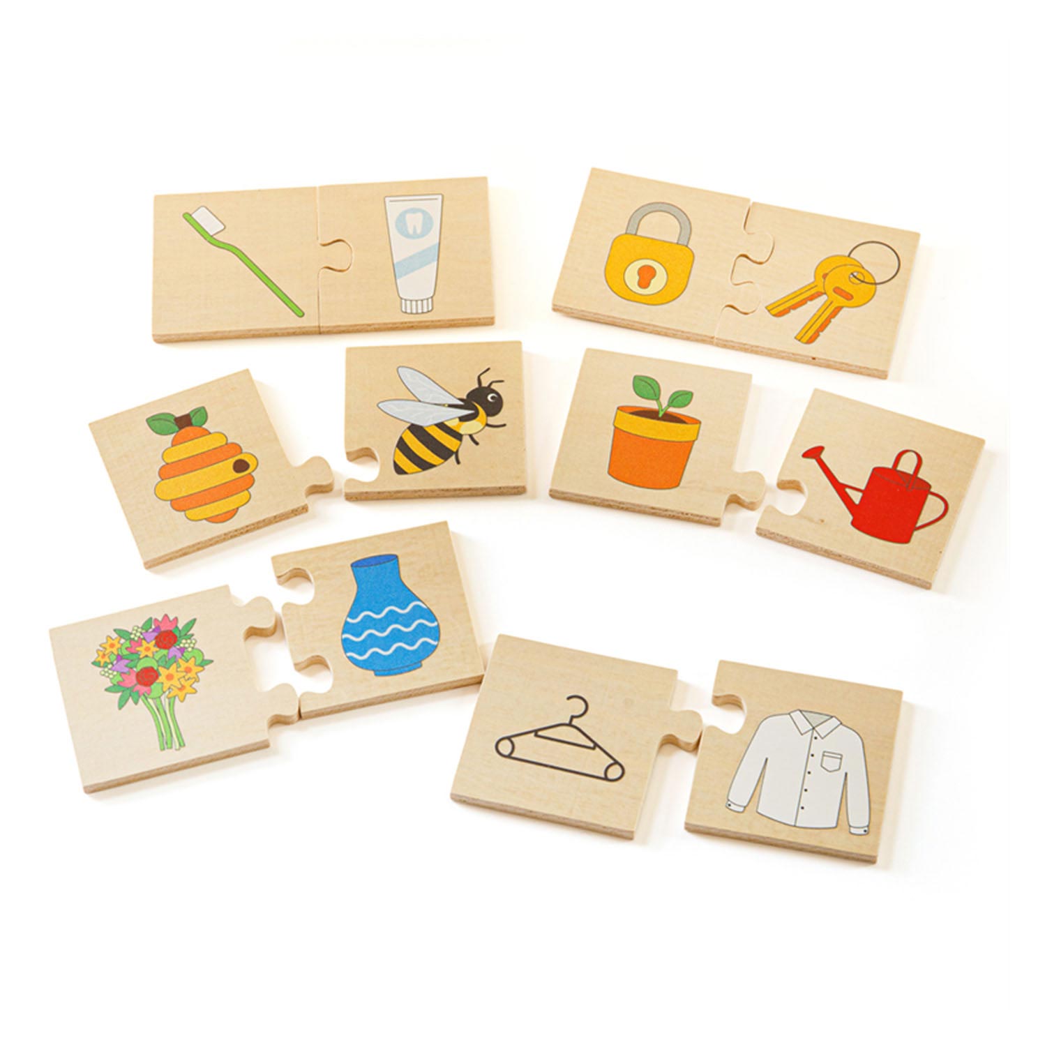 Bigjigs houten legpuzzel dingen die samengaan, 32st.