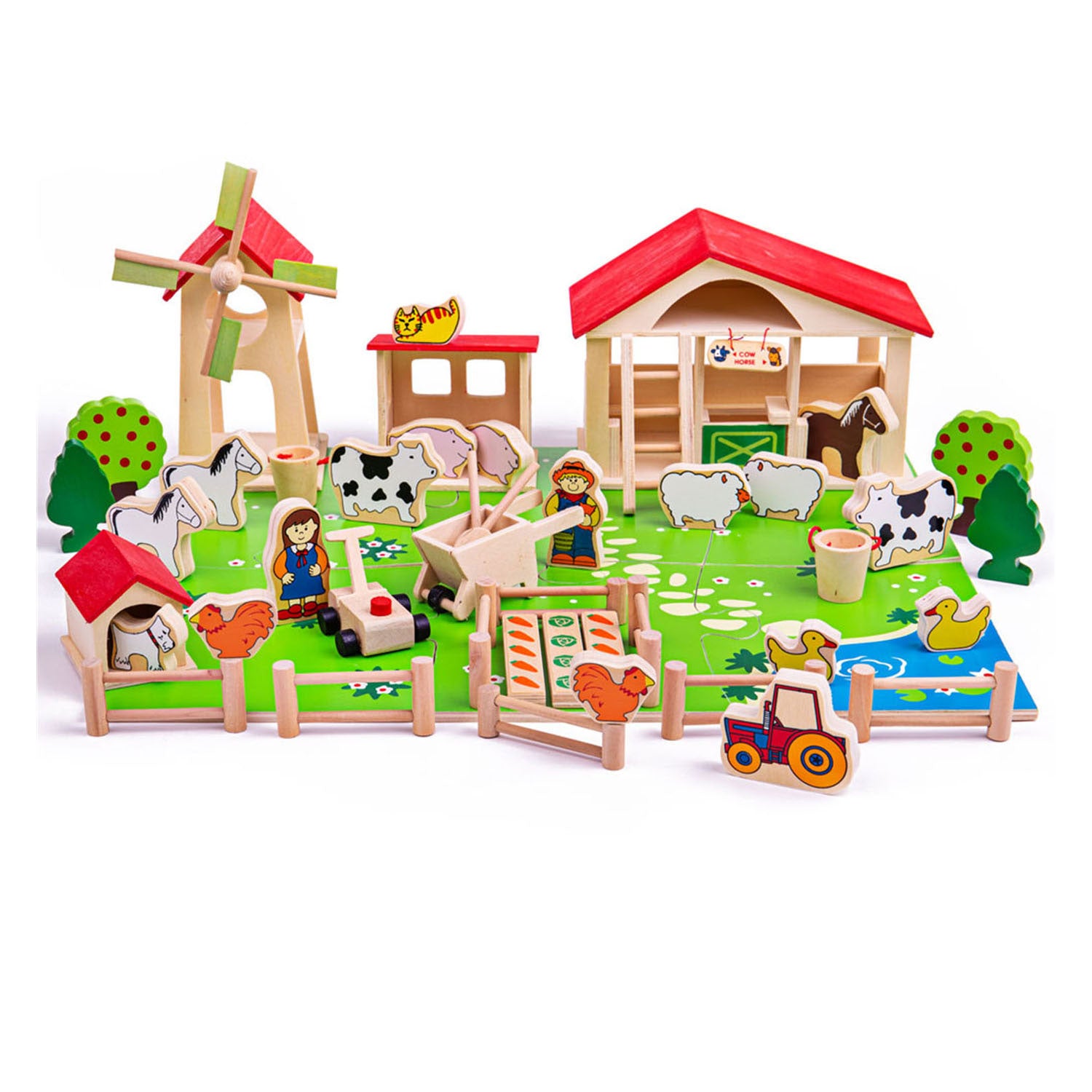 Bigjigs houten speelboerderij met accessoires, 48dlg.
