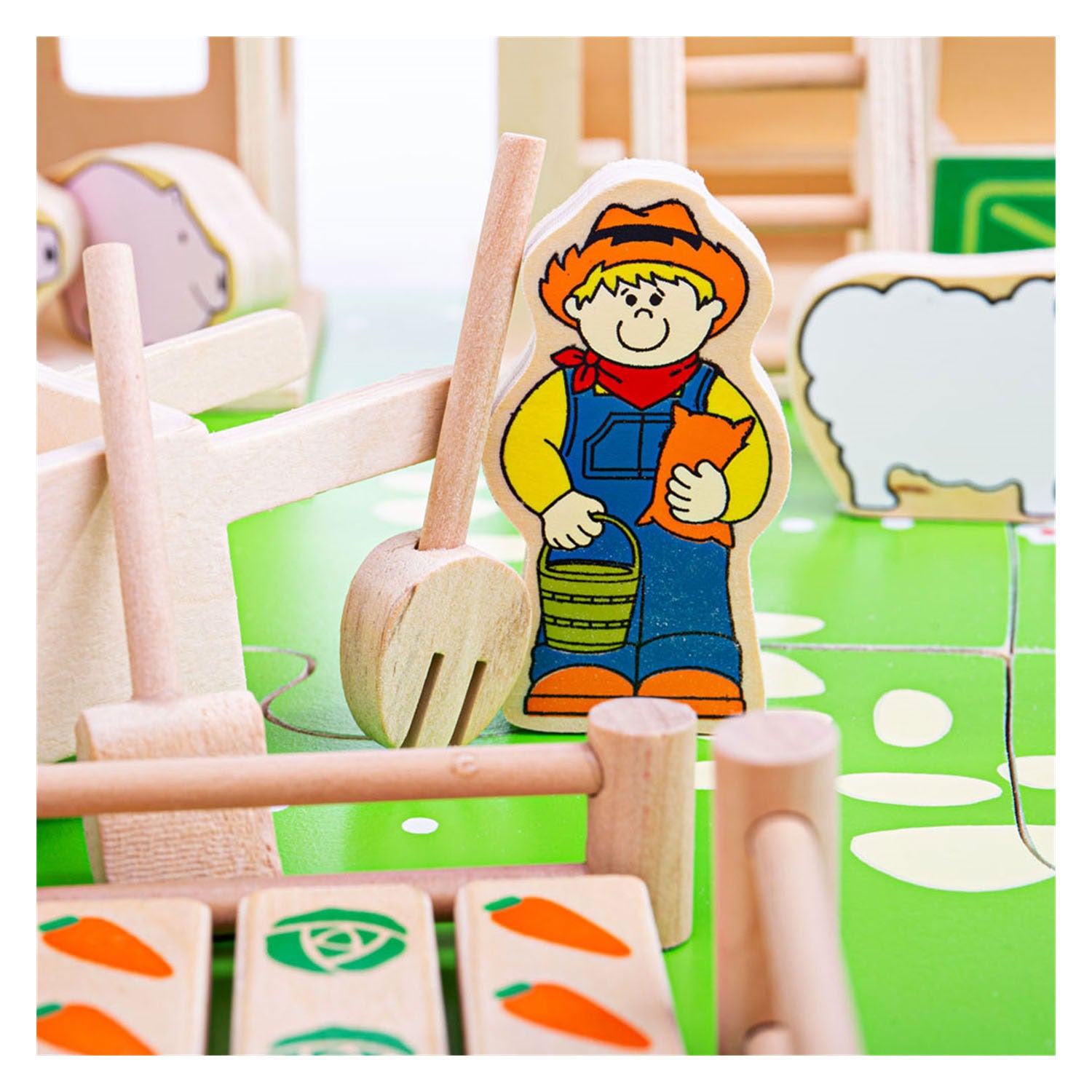Bigjigs houten speelboerderij met accessoires, 48dlg.